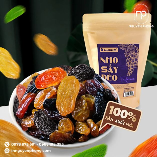in tem dán nho khô kích thước túi zip nhỏ